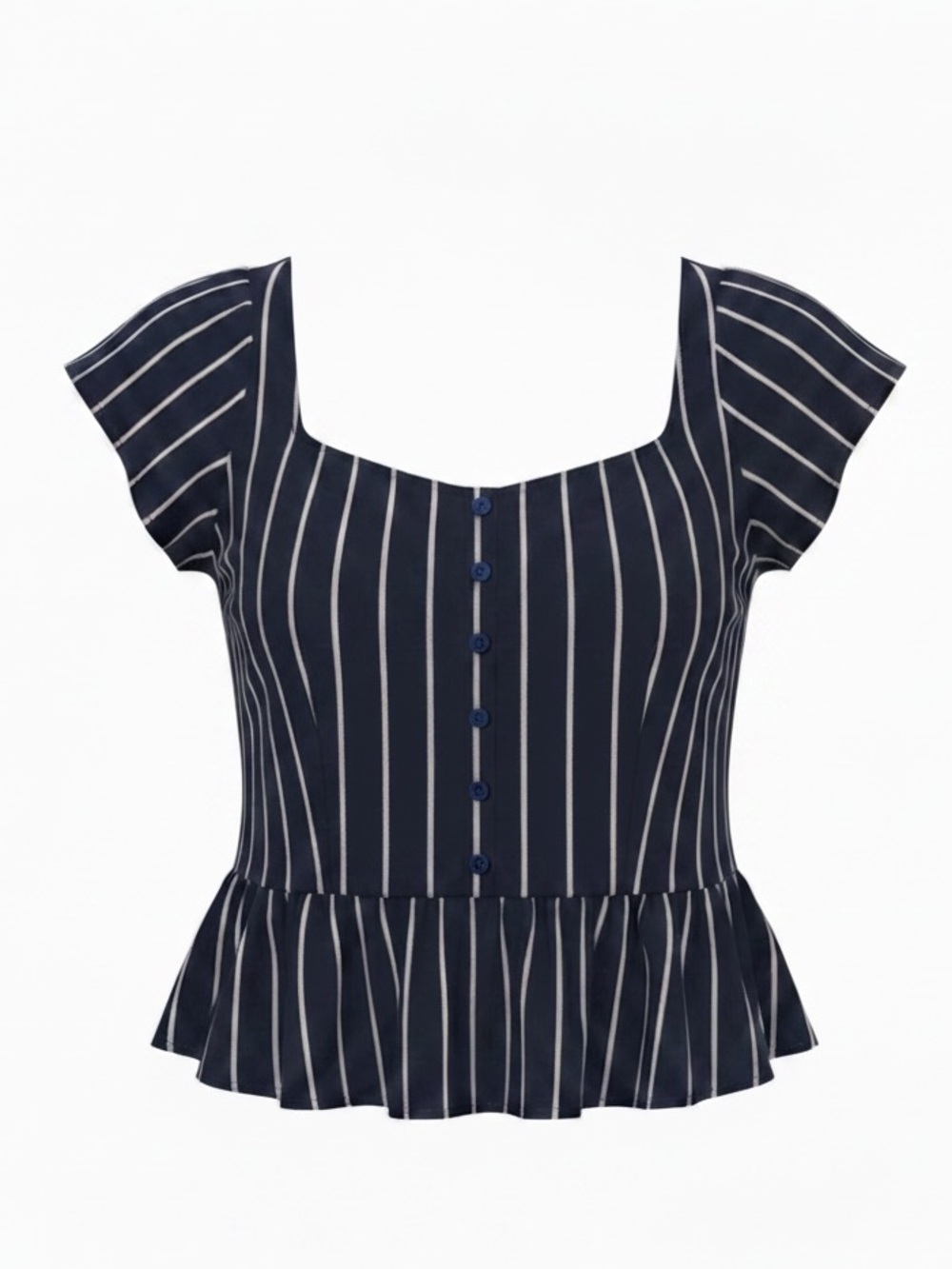 American Eagle Navy and White Striped Blouse Cottage Core